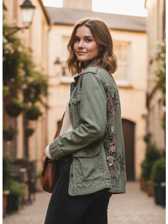 Abercrombie & Fitch Jackets & Blazers - Abercrombie Green Floral Embroidered Utility Jacket | Military Boho Indie Sleaze